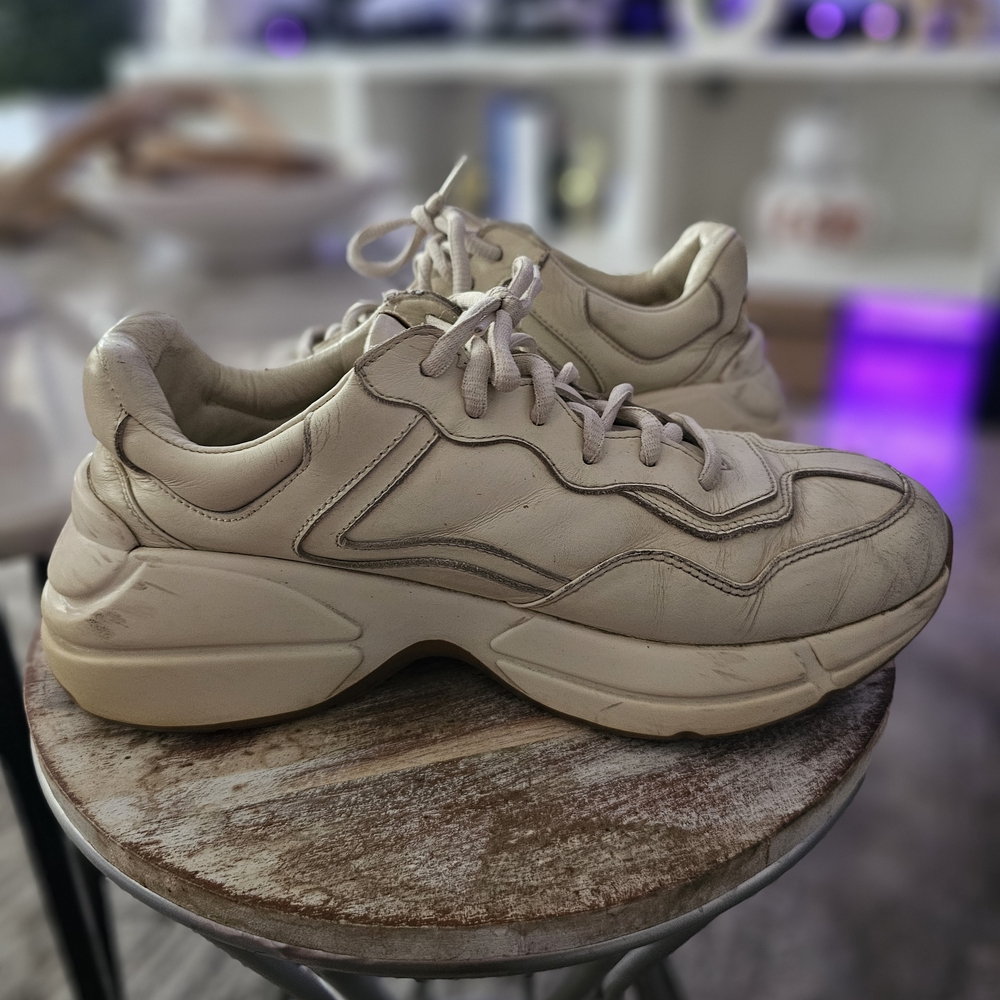 Leather Cream Sneakers with Multicolor Logo - Picture 5 of 10